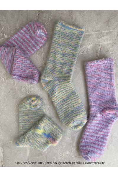 Sky Socks Συσκευασία με 2 βελούδινες χειμερινές μαλακές μάλλινες κάλτσες ύπνου με άρωμα ροζ-κίτρινο