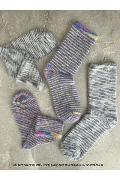 Sky Socks 2-Piece Plush Winter Soft Wool Gradient Scented Grey-purple Sleeping Socks