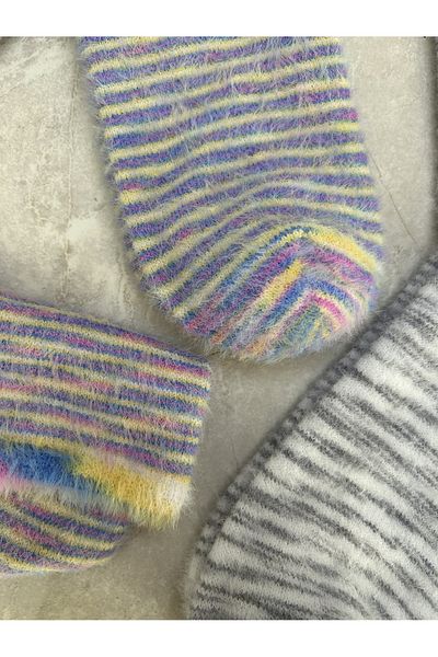 Sky Socks 2-Piece Plush Winter Soft Wool Gradient Scented Grey-purple Sleeping Socks