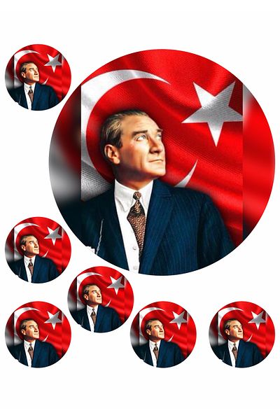 Atölye7Tasarım Ataturk Flag Illustrated A4 Size Edible Decoration Cake Cookie Candy Dough Paper Print