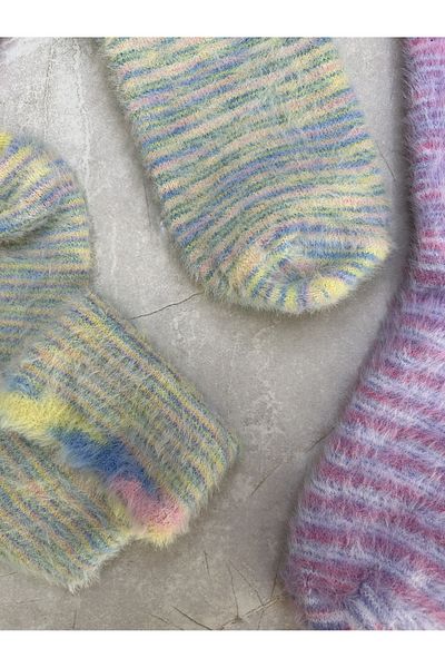 Sky Socks Συσκευασία με 2 βελούδινες χειμερινές μαλακές μάλλινες κάλτσες ύπνου με άρωμα ροζ-κίτρινο