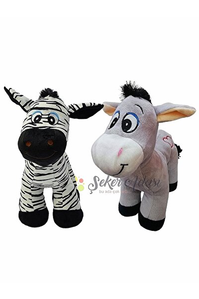 Şeker Adası Toy Double 28 cm Cute Plush Donkey and Plush Zebra - Sleep and Pl...