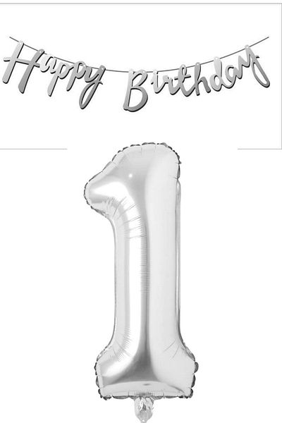 ELGALA Happy Birthday Written Pennant and Number 1 Foil Balloon