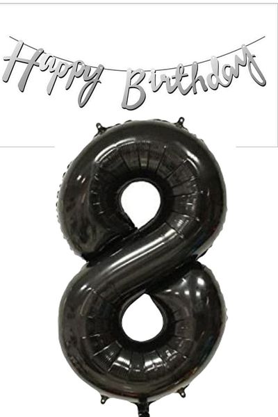 ELGALA Happy Birthday Written Pennant and 8 Numbers Foil Balloon