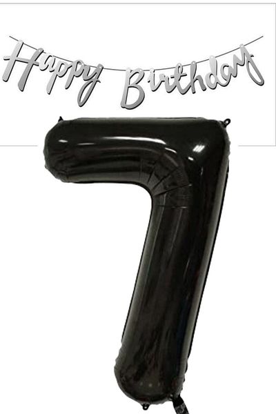 ELGALA Happy Birthday Written Pennant and 7 Numbers Foil Balloon