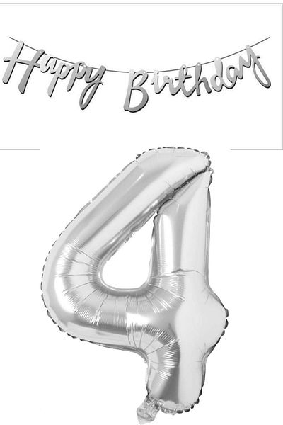 ELGALA Happy Birthday Written Pennant and 4 Numbers Foil Balloon