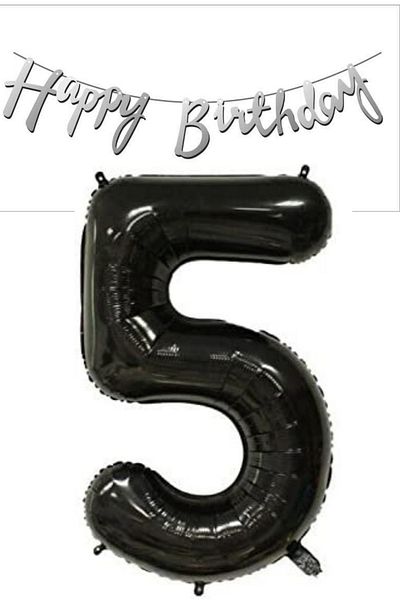 ELGALA Happy Birthday Written Pennant and 5 Numbers Foil Balloon
