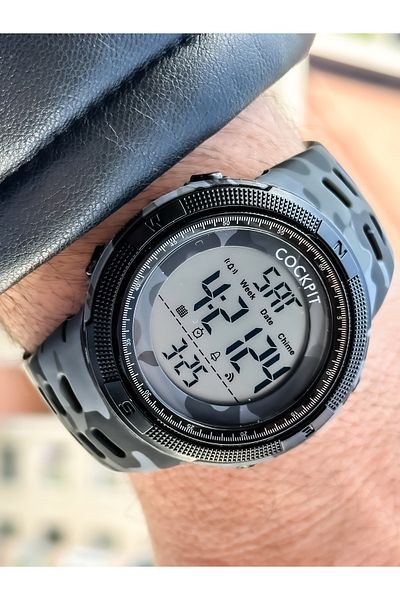 Cockpit Brand Gray Suitable for Marine Use, Illuminated, Digital Men's Wristwatch + Bracelet with Stopwatch