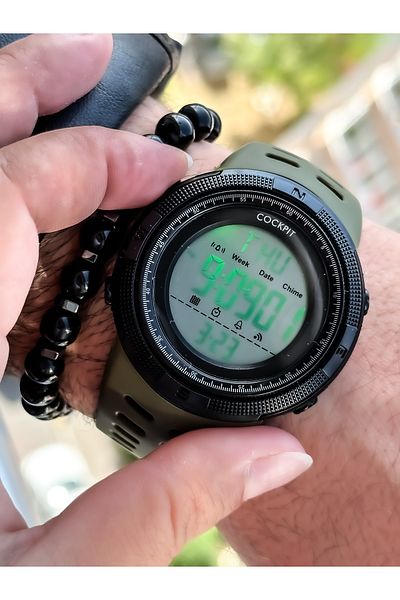 Cockpit Brand, Suitable for Marine Use, Illuminated, Digital Men's Wristwatch + Bracelet with Stopwatch