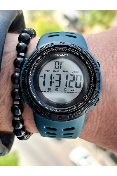 Cockpit Brand, Suitable for Marine Use, Illuminated, Digital Men's Wristwatch + Bracelet with Stopwatch