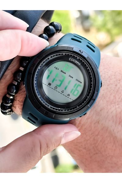Cockpit Brand, Suitable for Marine Use, Illuminated, Digital Men's Wristwatch + Bracelet with Stopwatch