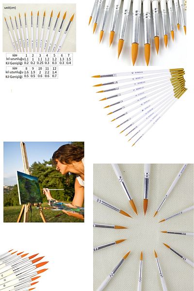 HANNAH 12 bucăți perie albă pentru pictură artistică, lucru cu detalii fine, acuarelă acrilică, pictură în ulei