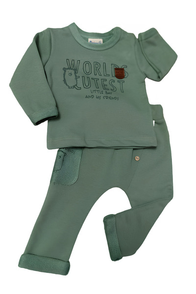 Miniworld World's Cutest Baby Boy 2-Piece Set-Write Printed Sweat, Pocket and Button Detailed Trousers