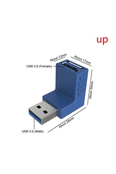 Derwell Usb 3.0 Dirsek 90 Derece Bağlantı Aparatı Dönüştürücü Uzatma Yüksek Hızlı Yeni Usb 3.0 Sürümü