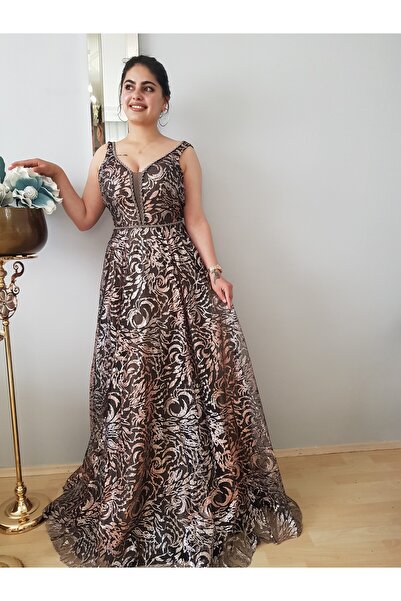 FERGAN KADIN GOLD JAKARLI ÖZEL TASARIM ABİYE ELBİSE