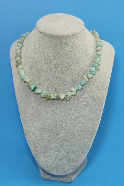 ELİZYAS قلادة نسائية مصنوعة يدوياً من حجر الأمازونيت الطبيعي المكسور (40 سم)