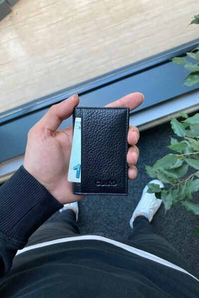 GUARD Premium Kalite Unisex Mini Boy Gerçek Deri Kartlık - Siyah