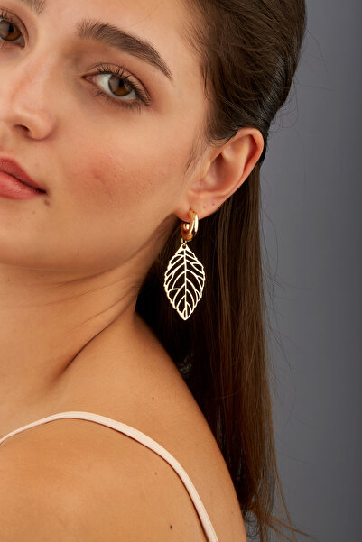 Joy of Jade Yaprak Charm Halka Kadın Küpe, Altın