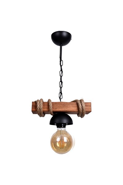 ASPA Ahşap Halatlı Doğal Kütük Avize 1' li Şapkalı Rustik Tasarım