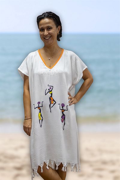 Class Beach Dress Viscose / Cotton Orange Piping Africa Pattern L- XL