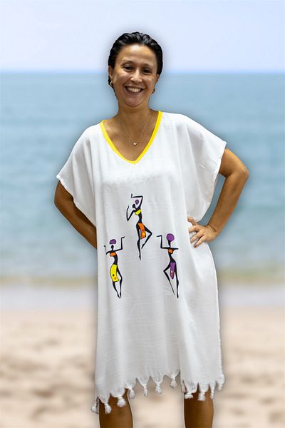 Class Beach Dress Viscose / Cotton Yellow Piping Africa Pattern S-M