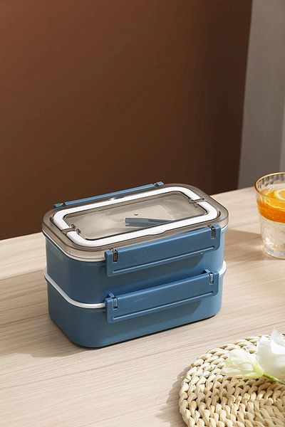 Vagonlife New Generation Bento Lunch Box - Double Layer, Stainless Steel, 4 Compartments, for Office-School Expedition F494
