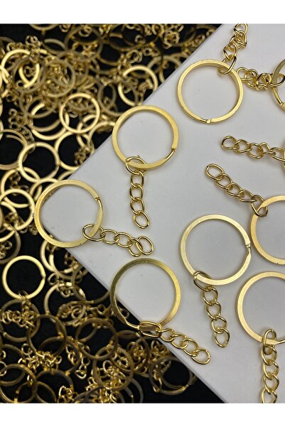 Hedef Bijuteri 25 Adet Gold / Altınsarısı Renk 2.5cm Zincirli Metal Anahtarlı...