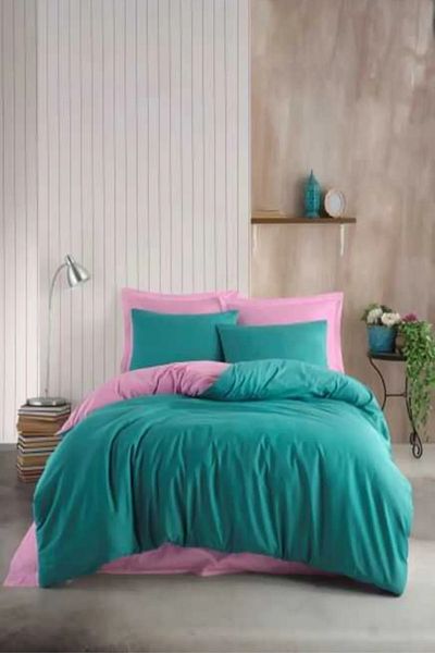 Bayev Σετ Παπλωματοθήκη Μονό Harmony Trendy Petrol Green-Pink
