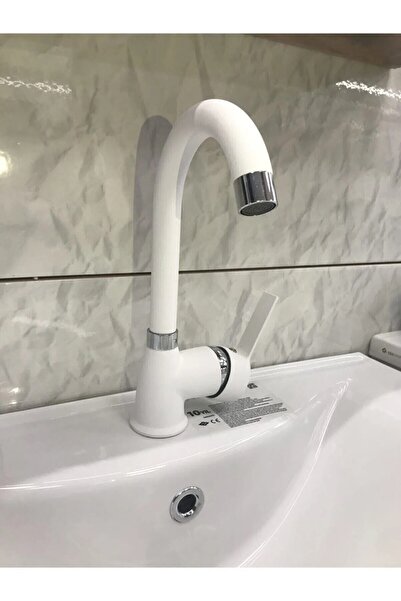 VSA Beyaz Kısa Lavabo Bataryası Delta Banyo Sıcak Soğuk Su Girişli Musluk
