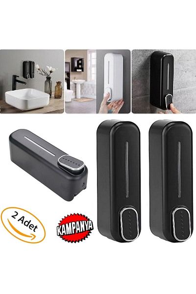 mrtbilisim 2 τμχ Επιτοίχιο Push Liquid Soap Μπουκάλι απορρυπαντικό πιάτων Δοχείο υγρού σαπουνιού 350Ml Μαύρο Χρώμα