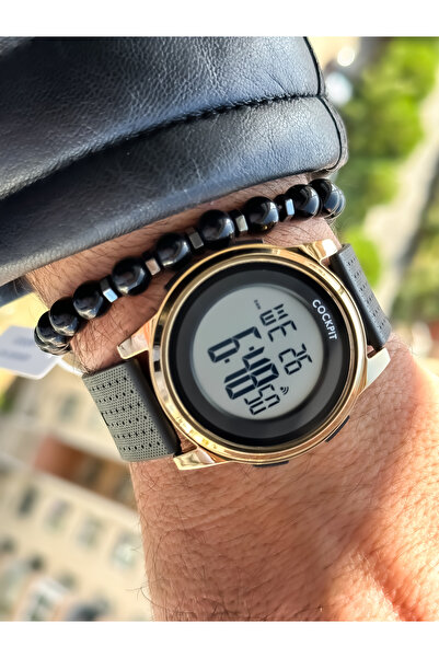 Cockpit Brand, Suitable for Marine Use, Illuminated, with Stopwatch, Black Digital Men's Wristwatch + Bracelet