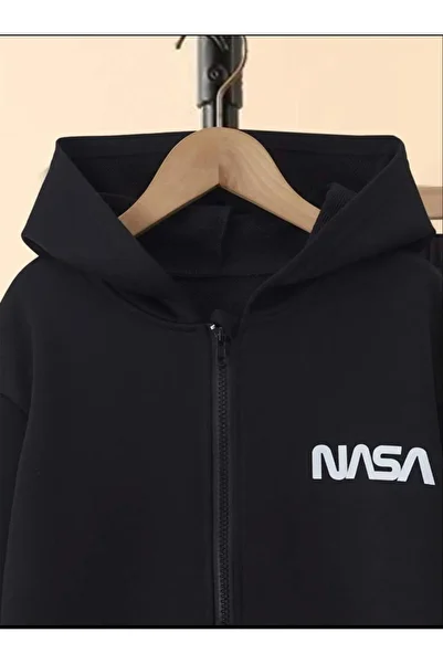 Renna Mood طقم بدلة رياضية كارديجان للفتيات/الأولاد باللون الأسود من NASA