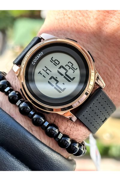 Cockpit Brand, Suitable for Marine Use, Illuminated, with Stopwatch, Black Digital Men's Wristwatch + Bracelet