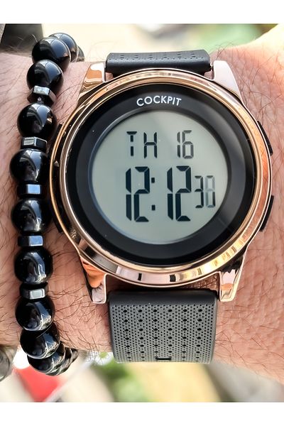 Cockpit Brand, Suitable for Marine Use, Illuminated, with Stopwatch, Black Digital Men's Wristwatch + Bracelet