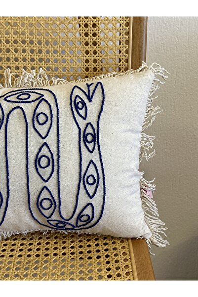 Galia Tasarım Saks Blue Snake Figured Fringed Punch Throw Pillow Case