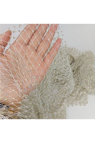 ESRA ŞELEM Crystal Stone Flexible Mesh Fabric White Color 100*60cm