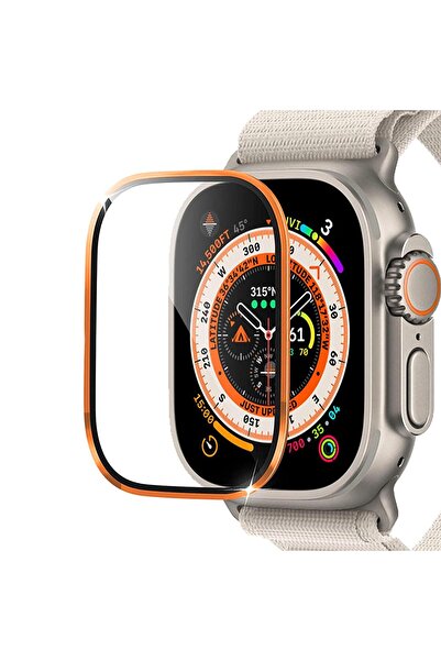 Microsonic Apple Watch Ultra 2 Tam Kaplayan Cam Ekran Koruyucu V2 Turuncu