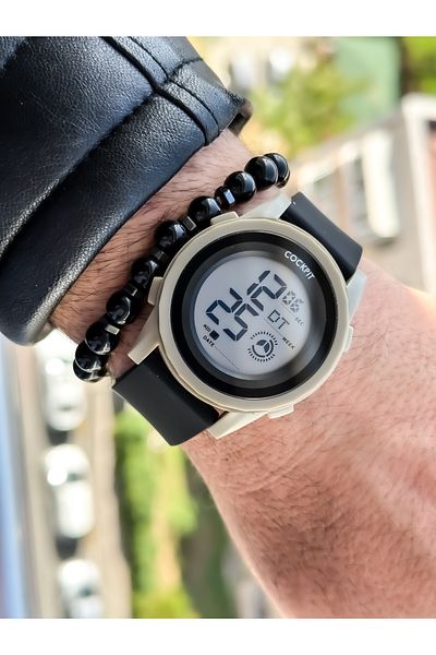Cockpit Brand, Suitable for Marine Use, Illuminated, with Stopwatch, Black Digital Men's Wristwatch + Bracelet