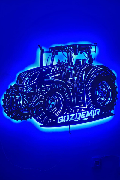 Bifikir Tasarım New Holland Traktör Led Işıklı Ahşap, Lazer Mdf Duvar Süsü, D...