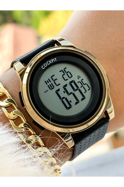 Cockpit Brand, Suitable for Marine Use, Illuminated, with Stopwatch, Black Digital Women's Wristwatch + Bracelet