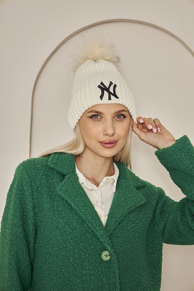 Eke Tekstil White Nylon Embroidery Detailed Women's Pompom Knitwear Beret