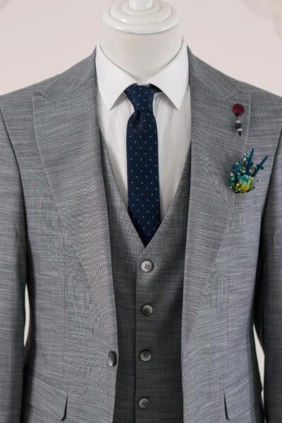 AKÇAYLAR Swallow Collar Double Slit Single Button Vest Slimfit Men's Suit