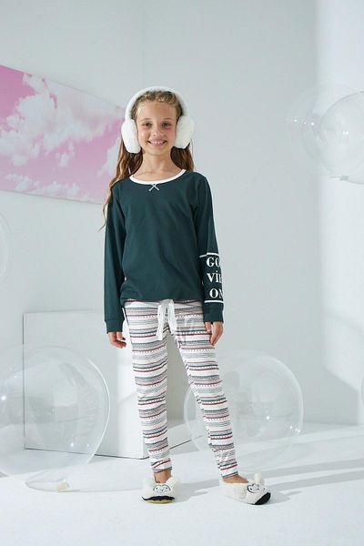 Sevim Set pijama verde pentru fetiță cu colanți cu mânecă lungă C8T5N8O0
