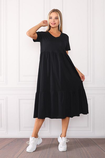 Know Women's Black Wide Cut V-Neck Maxi Dress