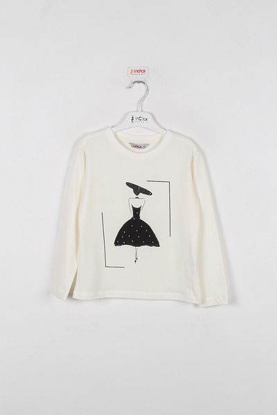 incity Girl's Crew Neck Printed Lace Detailed Long Sleeve T-Shirt