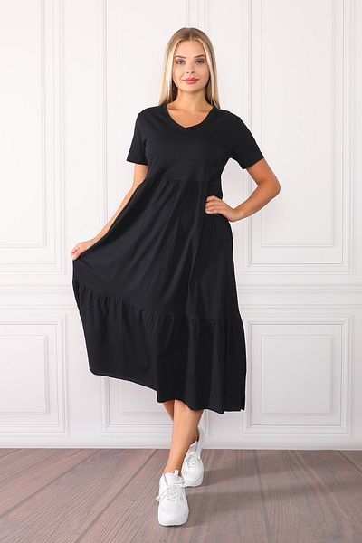Know Women's Black Wide Cut V-Neck Maxi Dress