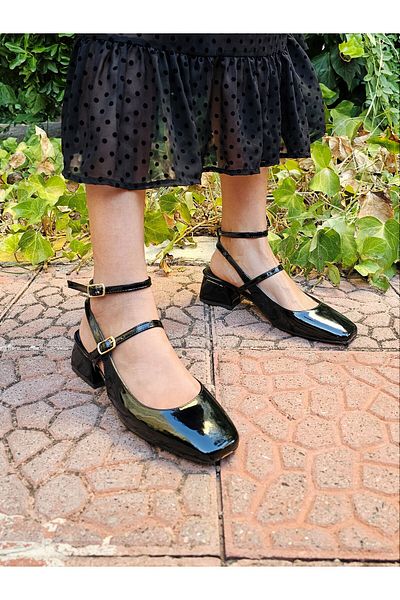 EPTC Black Patent Leather Vintage Square Blunt Toe Shoes