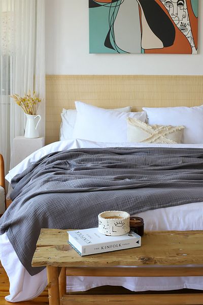 vivamaison King Size 4 στρώσεων Muslin Pique Κάλυμμα Βαμβακερό Διπλής Όψης Ανθρακί 240x260 cm