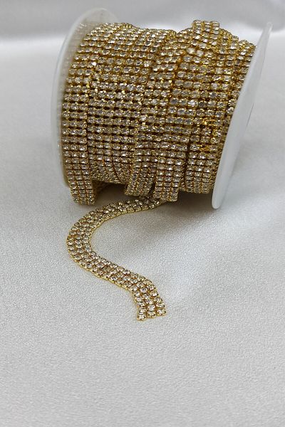 Hobigram Decorative Ribbon Gold Color Row Ribbon Stone Beads – Decorative Ribbon, Stylish Design, Women's Accessory –