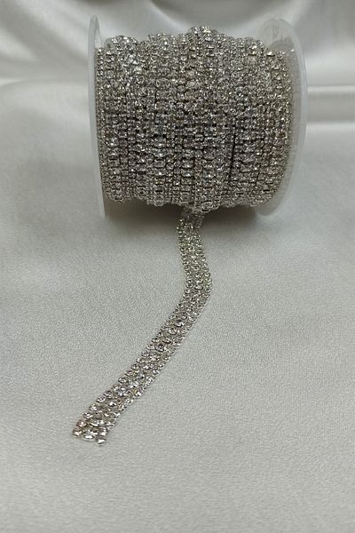 Hobigram Decorative Ribbon Silver Color Row Ribbon Stone Beads – Decorative Ribbon, Stylish Design, Women's Accessory –